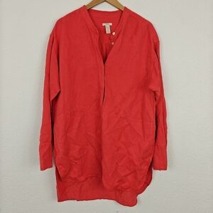 J. Crew Oversized Silk Linen Blend Red Button Up Shirt Size M Women's
